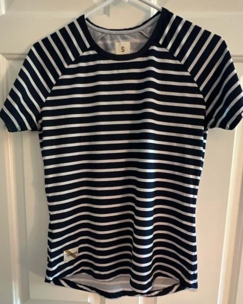 Tracksmith Women's Navy and White Striped Performance Running T-Shirt